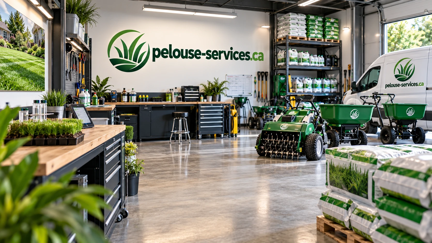 Atelier et équipement d'entretien de pelouse